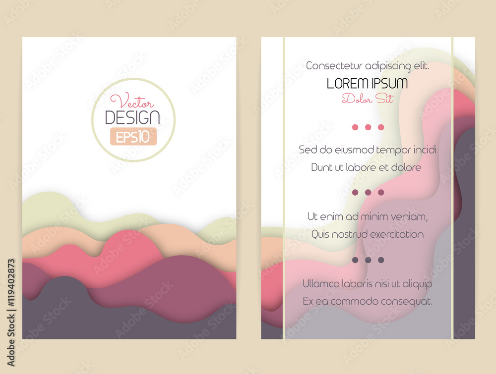 Cover design with curved shapes as a wave or hill. Brochure, flyer, invitation or certificate. Material design. Size a4. Vector illustration, eps10.