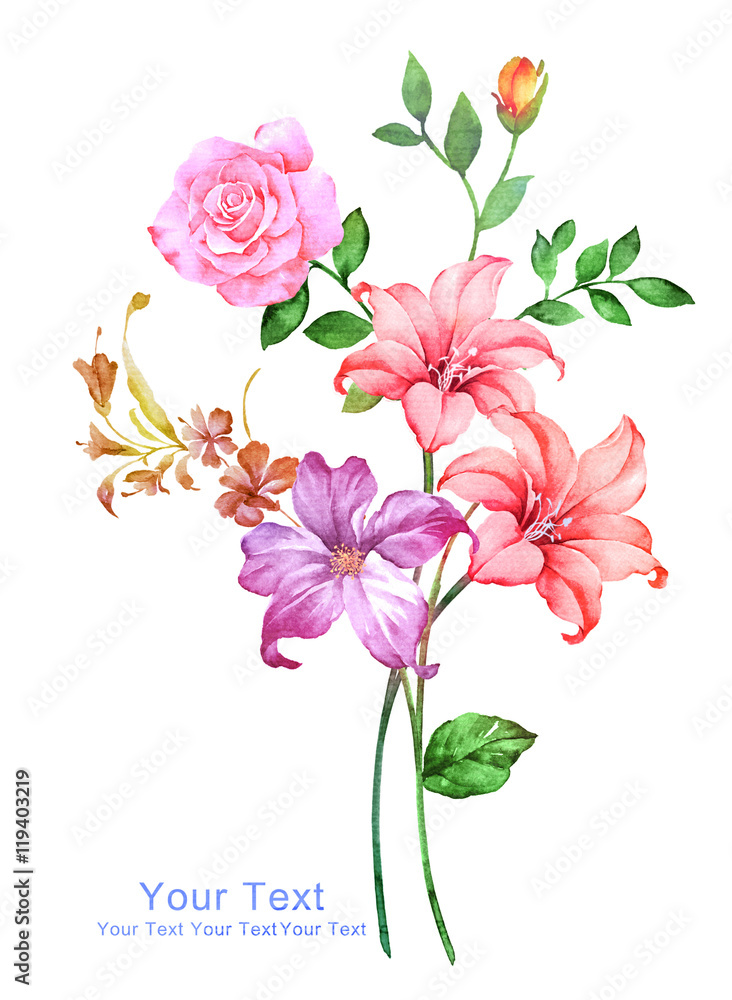 Fototapeta premium watercolor illustration flowers in simple background