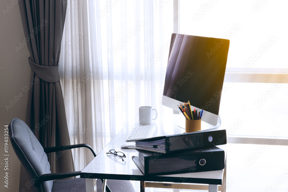 Manager Table with Desktop Computer and Business Notes Manager Table with Desktop Computer and Business Notes