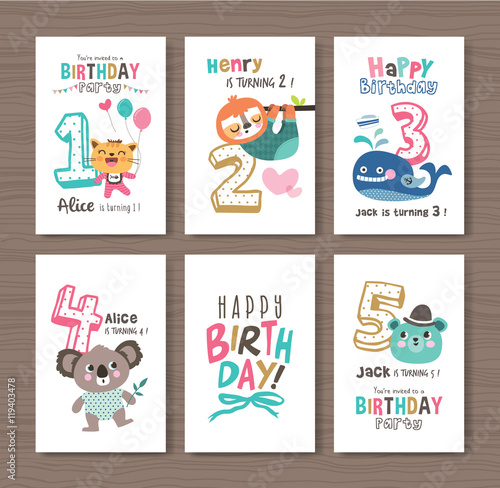 Birthday cards with birthday anniversary number and cute animals 