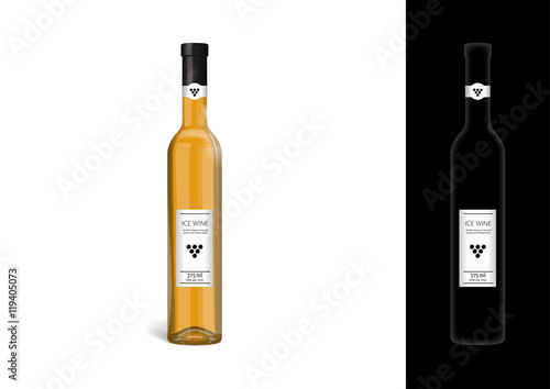 realistic illustration vector mock up of a shinny gold ice wine bottle