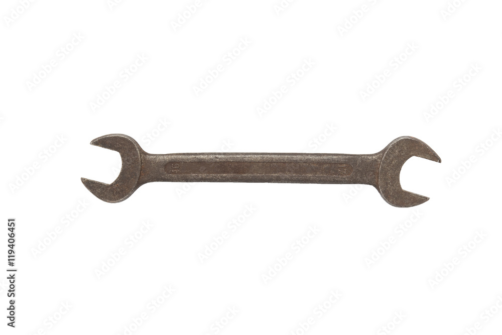 Old rusty wrench isolated on white background Old rusty wrench isolated on white background