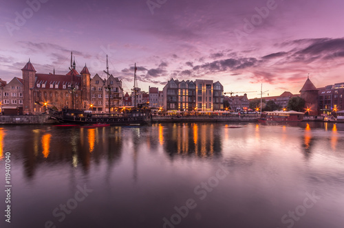 Waterfront in the evening with moored ship  Gdansk  Poland