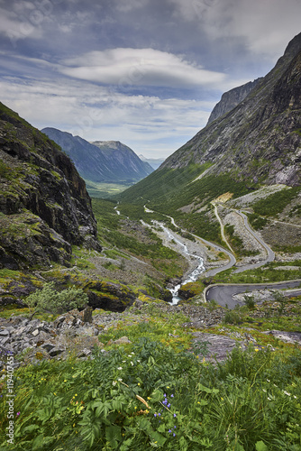Famous Norwegian "Troll's Path" (Trollstigen or Trollstigveien) - winding mountain road