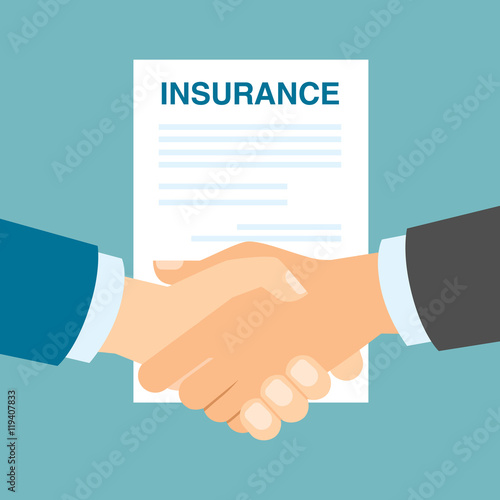 Insurance concept handshake. All kinds of insurance like health, medical, travel or car.
