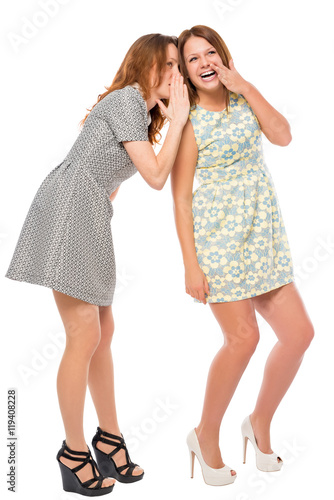 Foto young girls quietly secretive on a white background