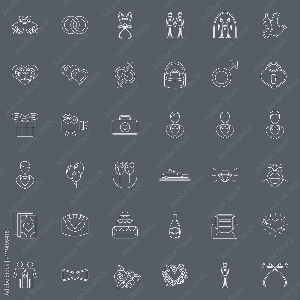 Wedding gay vector icons and elements in thin line style Wedding gay vector icons and elements in thin line style