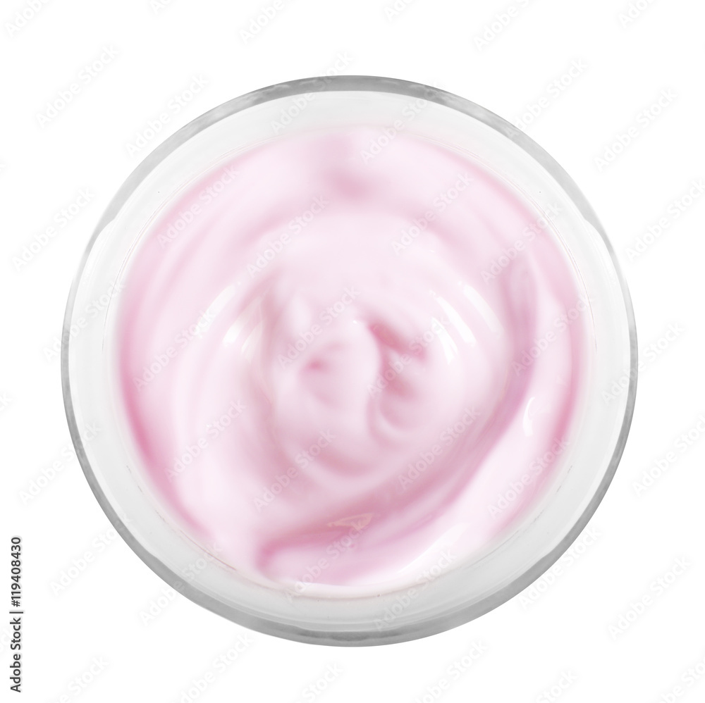Cosmetic cream in jar, top view, isolated on white Cosmetic cream in jar, top view, isolated on white