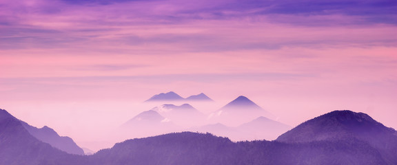 Papier peint photo Prune purple Volcano sunrise  © streetflash