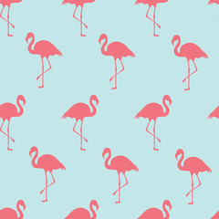 Fototapete Flamingomuster Elegante Flamingos im Wiederholungsmuster  © viktorijareut