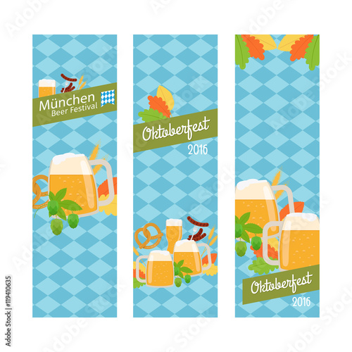 Oktoberfest 2016 vertical banners isolated on white. Vector illustration