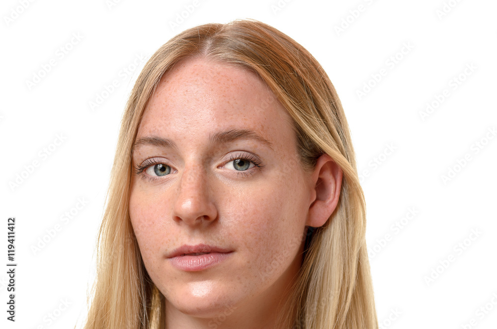 Face of an attractive serious blond woman Face of an attractive serious blond woman
