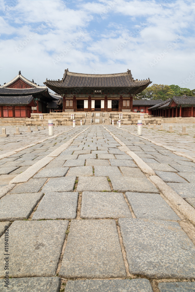 Junghwajeon, the main hall of Deoksugung Palace in Seoul, South Korea, viewed from the front. Junghwajeon, the main hall of Deoksugung Palace in Seoul, South Korea, viewed from the front.