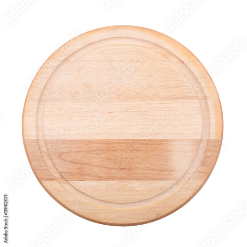 empty round cutting board on white background