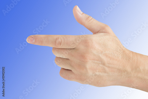 Hand - Zeigefinger auf blauem Hintergrund