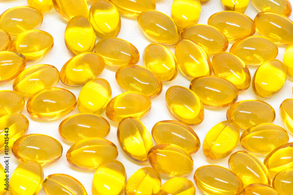 Fototapeta premium Omega 3 capsules for dieting concept on white background
