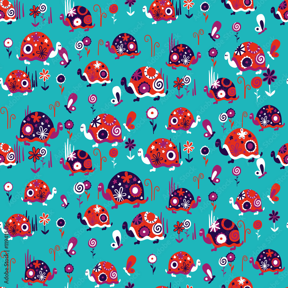 Seamless pattern with cute different turtles Seamless pattern with cute different turtles