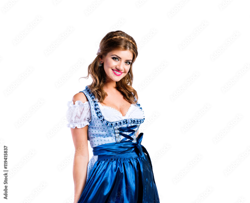 Beautiful woman in traditional bavarian dress, studio shot, isol Beautiful woman in traditional bavarian dress, studio shot, isol