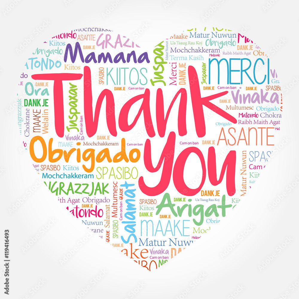 Thank You in many languages, love heart word cloud concept Stock Vector ...