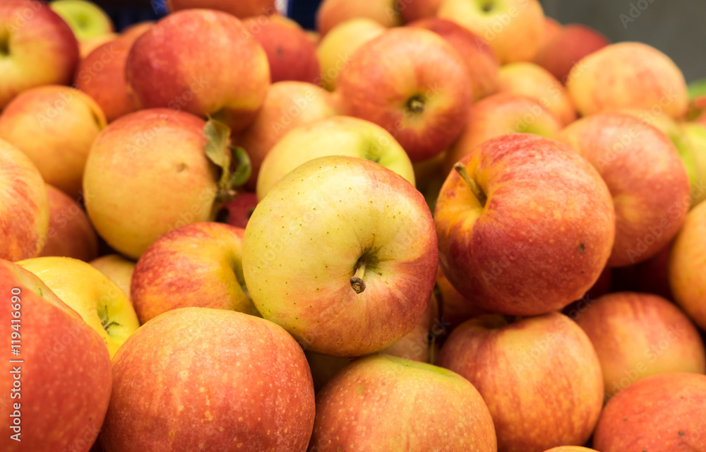 Yellow red apples for sale at city merket Yellow red apples for sale at city merket