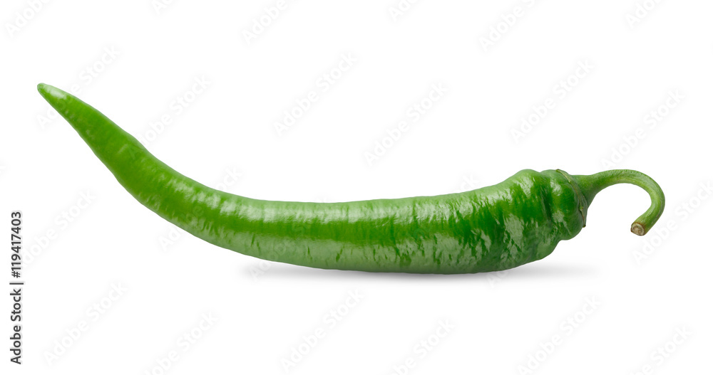 One green chili pepper closeup isolated on white background One green chili pepper closeup isolated on white background