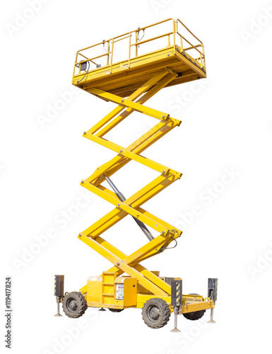 Scissor self propelled lift on a light background