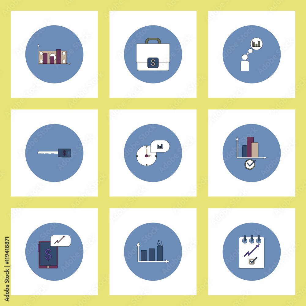 Collection of icons in flat style business statistics