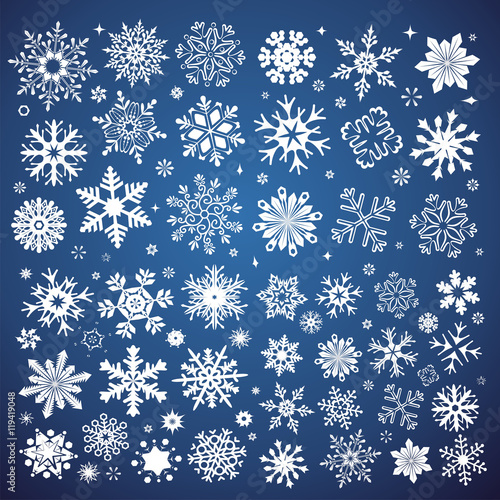 White snowflakes icon on gradient background blue and white colo