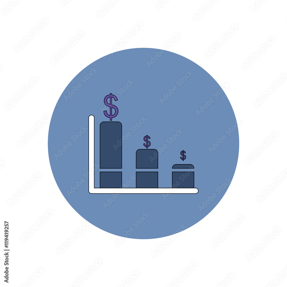 Vector illustration in flat design of column chart and dollar emblem Vector illustration in flat design of column chart and dollar emblem