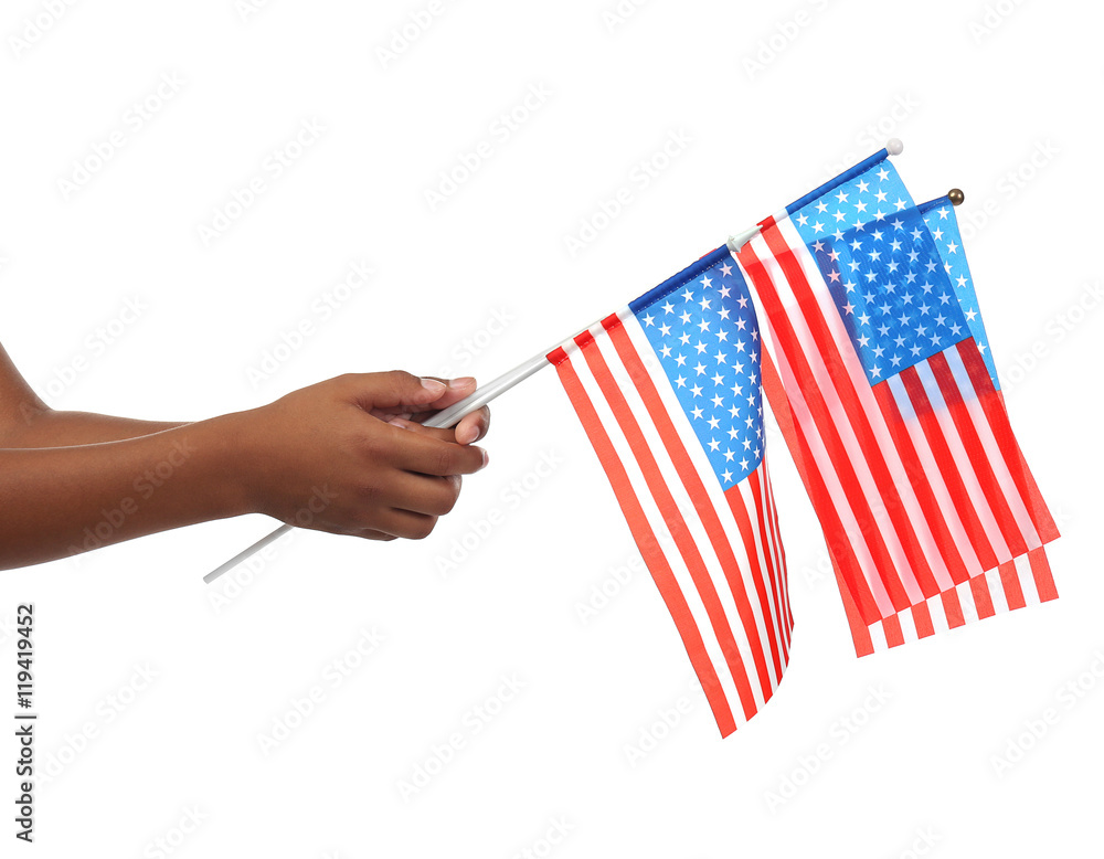 Boy hands holding American flag on white background Stock Photo | Adobe ...
