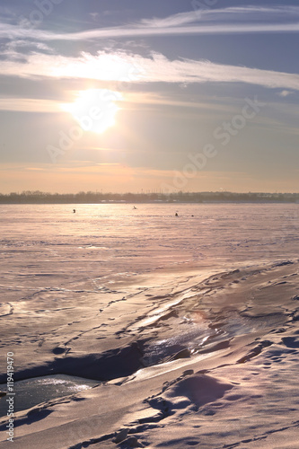 Winter sunset over the river