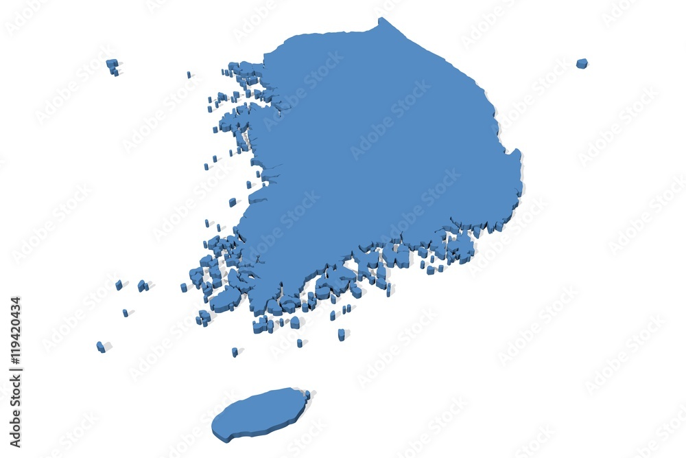 3D map of South Korea on a plain background 3D map of South Korea on a plain background