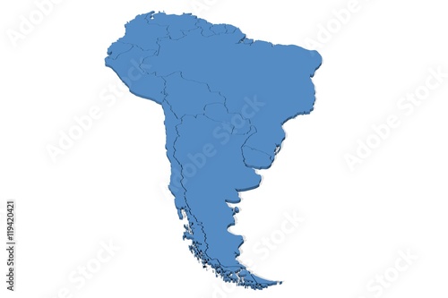 3D map of South America with country borders