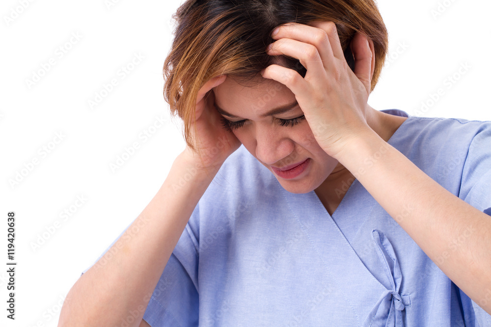 woman patient suffering from headache, pain woman patient suffering from headache, pain