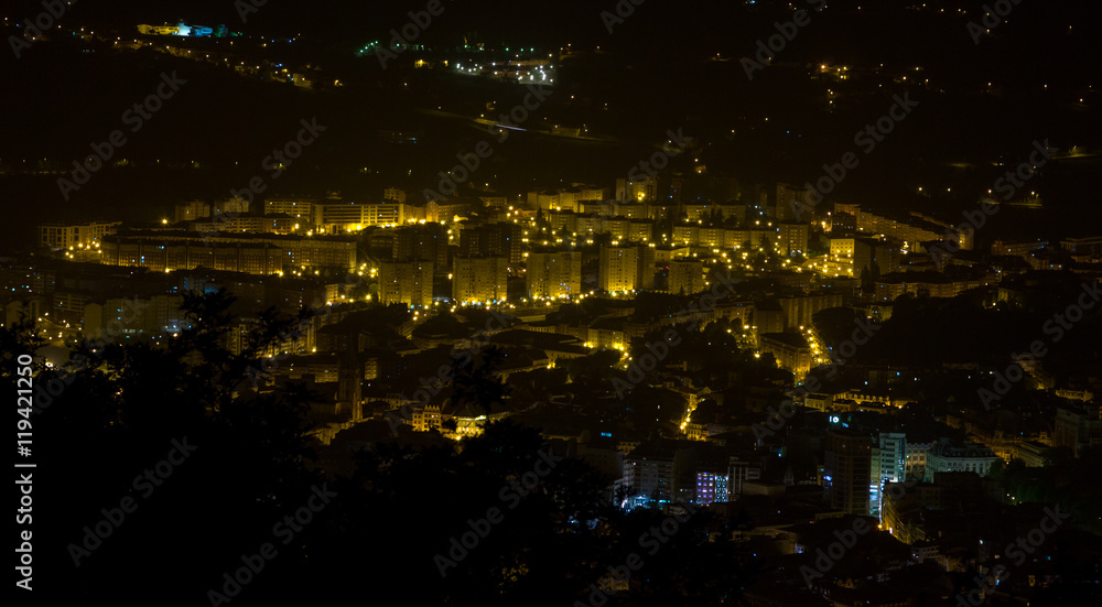 Night aerial view of the city of Oviedo, Spain