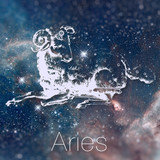 Astrological zodiac sign - Aries. Vintage astrological drawing. Galaxy sky on the background. Can be used for horoscopes. Elements of this image furnished by NASA.