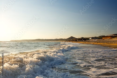 Solero Beach at Sundown. Long sandy beach between Eraclea Minoa and Torre Salsa, Sicily, Italy