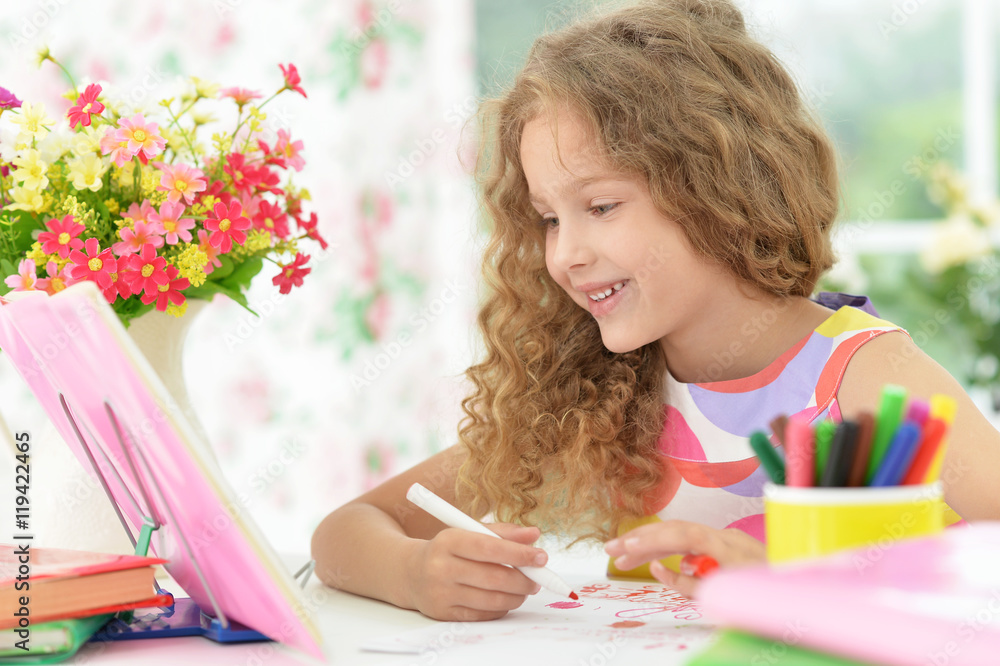 Portrait of Little girl drawing Portrait of Little girl drawing