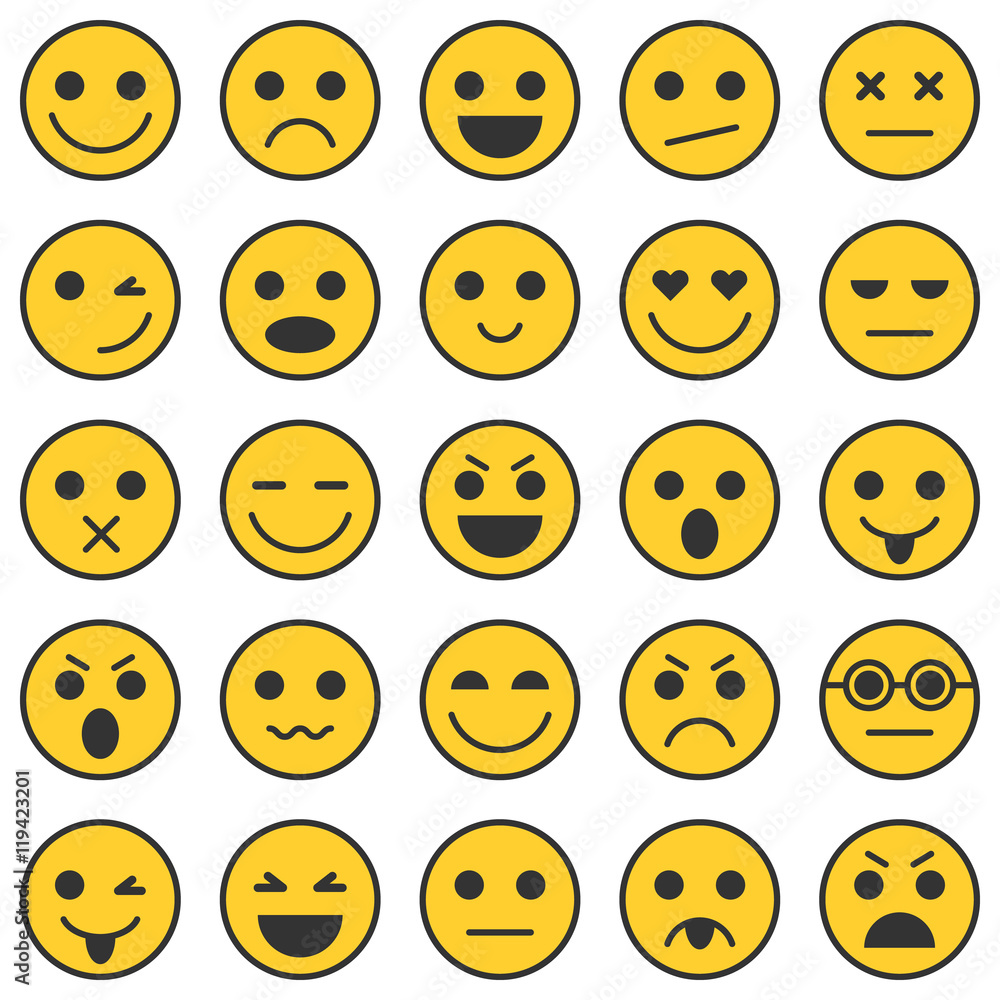 Set of Emoticons. Set of Emoji. Emoticon icons. Emoticon flat design. Emoticon collection. Isolated vector illustration Set of Emoticons. Set of Emoji. Emoticon icons. Emoticon flat design. Emoticon collection. Isolated vector illustration