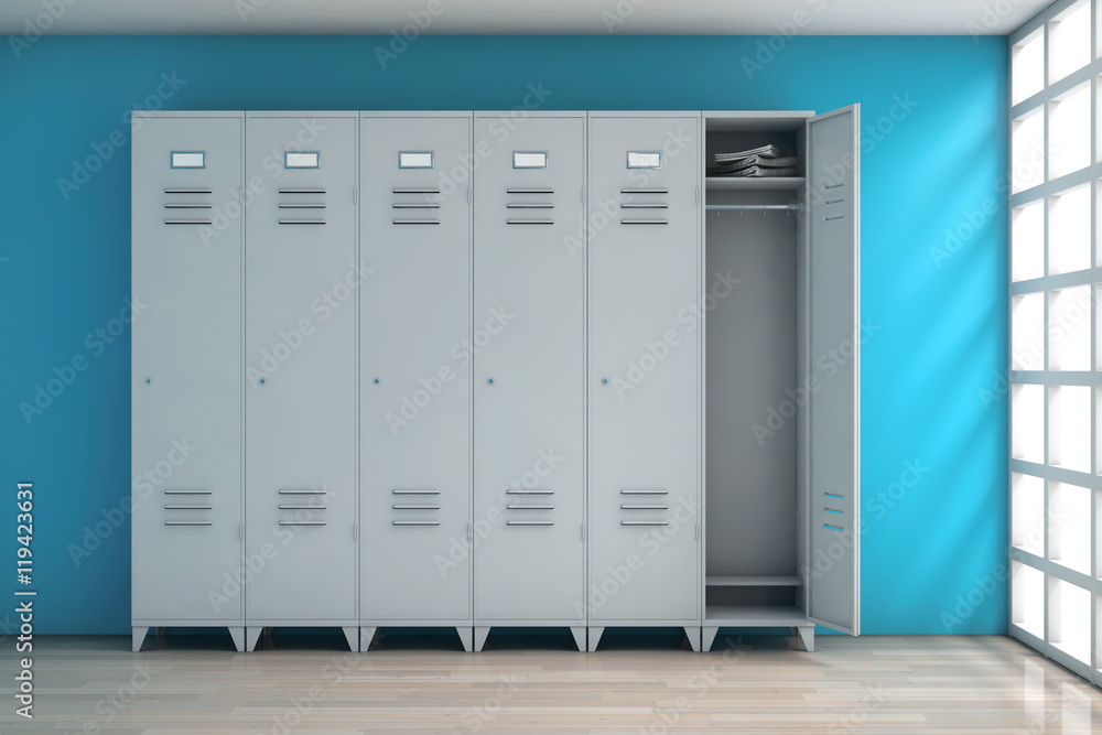 Grey Metal Lockers. 3d Rendering Grey Metal Lockers. 3d Rendering