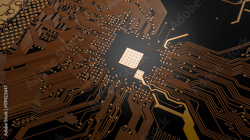 Billede på lærred printed circuit board with yellow tracks