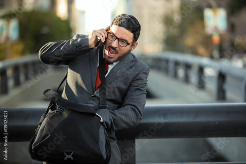 Cuadro en lienzo Frantic businessman searching for important documents missing lost critical info