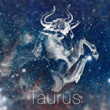 Astrological zodiac sign - Taurus. Vintage astrological drawing. Galaxy sky on the background. Can be used for horoscopes. Elements of this image furnished by NASA.