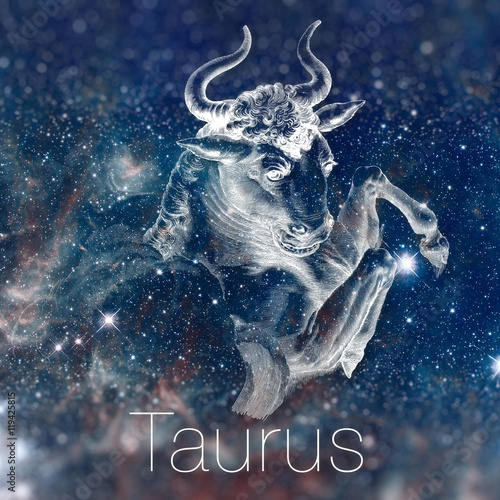 Astrological zodiac sign - Taurus. Vintage astrological drawing. Galaxy sky on the background. Can be used for horoscopes. Elements of this image furnished by NASA.