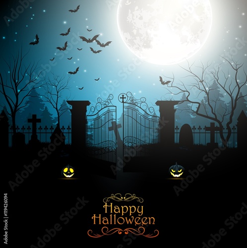 Halloween background with spooky graveyard
