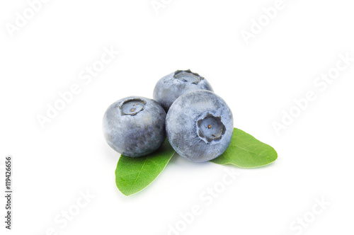 three fresh blueberries isolated on white