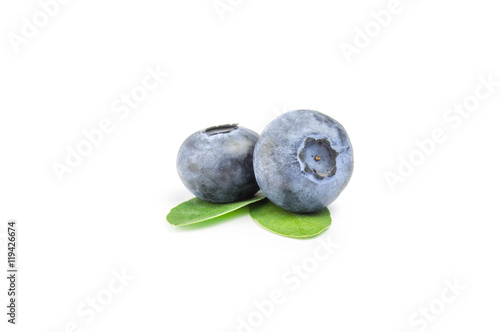 Two blueberries isolated on white background