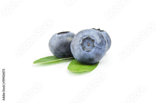 three fresh blueberries isolated on white background