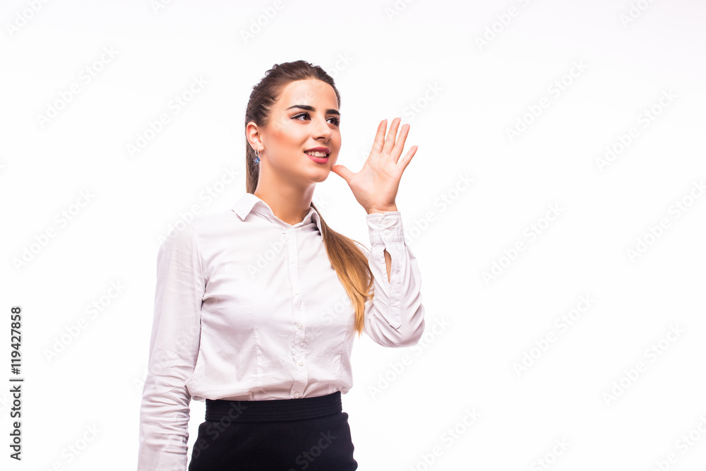 Business Woman Shouting - Isolated over a White Background Business Woman Shouting - Isolated over a White Background