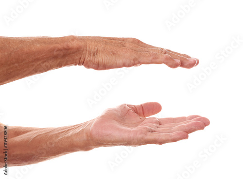 Old man hands on a white background